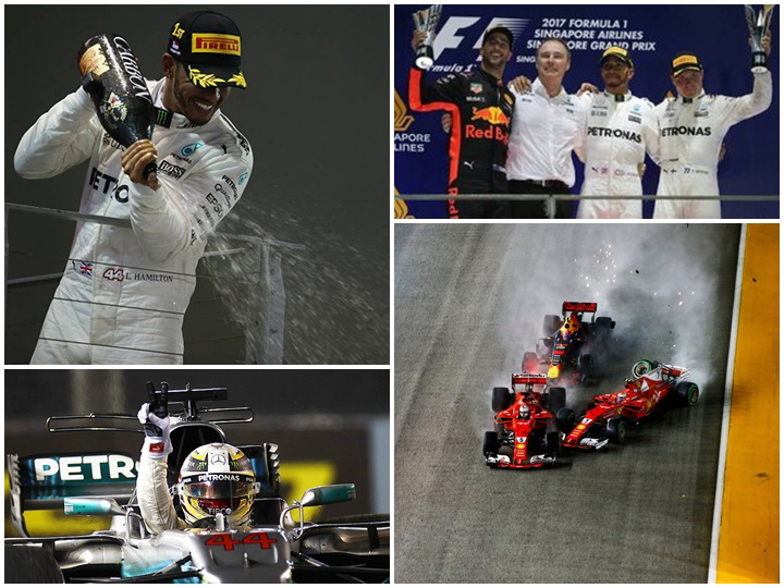 Гран-при Сингапура Ф-1: Хэмилтон побеждает благодаря аварии Ferrari, и снова обходит Феттеля в личном зачете. Борьба за титул накаляется! – ФОТО