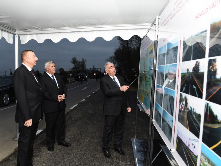 Президент Азербайджана принял участие в открытии автодороги в Сабирабадском районе - ФОТО